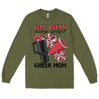 Army Green hot mess always stressed cheer mom Long Sleeve Tee - MaliasSmallBusiness