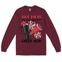 Burgundy hot mess always stressed cheer mom Long Sleeve Tee - MaliasSmallBusiness