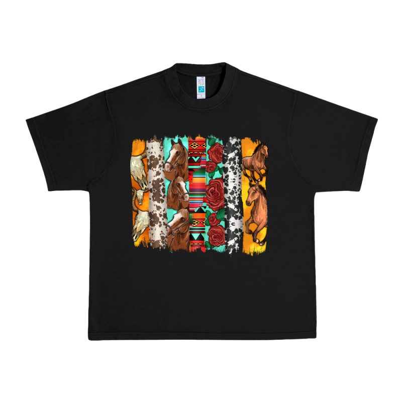Western Horses Roses And Bullskulls Wıth Cowhide Amd Serape Brushstro Urban Heavy Tee by Artiststas | Teevron