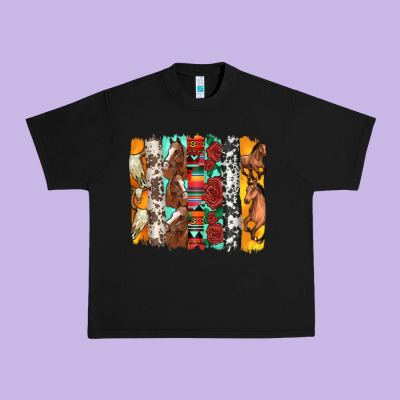 Western Horses Roses And Bullskulls Wıth Cowhide Amd Serape Brushstro Urban Heavy Tee Designed By Artiststas