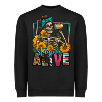 Black staying alive coffee drinking skeleton Heavyweight Sweatshirt - Jasminsmagicworld