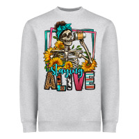 Staying Alive Coffee Drinking Skeleton Heavyweight Sweatshirt | Teevron
