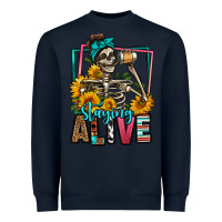 Navy staying alive coffee drinking skeleton Heavyweight Sweatshirt - Jasminsmagicworld
