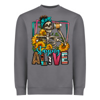 Storm staying alive coffee drinking skeleton Heavyweight Sweatshirt - Jasminsmagicworld