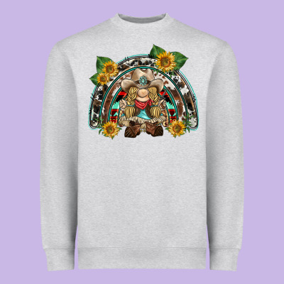 Western Gnome Sunflowers Rainbow Heavyweight Sweatshirt Designed By Barkaloodesign