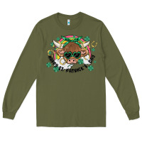Army Green st. patrick's day highland cow Long Sleeve Tee - MaliasSmallBusiness