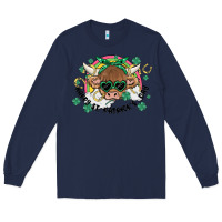 Navy st. patrick's day highland cow Long Sleeve Tee - MaliasSmallBusiness