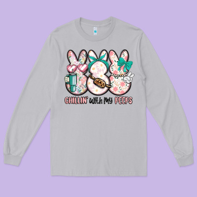 Easter Chilling With My Peeps Bunny Long Sleeve Tee Designed By Maliassmallbusiness