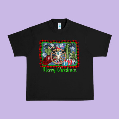 Merry Christmas Western Bull Skull Urban Heavy Tee Designed By Adodesignshop