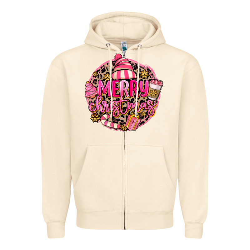 Pink Merry Christmas Zipper Hoodie by MaliasSmallBusiness | Teevron