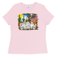 Bubblegum Pink easter farm with bunnies Ladies Tee - RanaPortraitStore