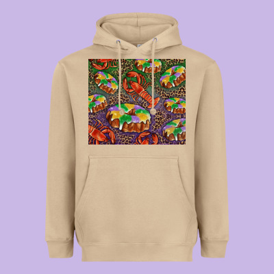 Mardi Gras King Cake And Crawfish Heavyweight Hoodie Designed By Ranaportraitstore
