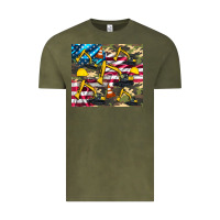 Vintage Olive excavator American flag Vintage Tee - Artiststas
