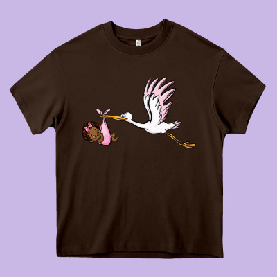 Stork With Black Baby Girl Heavy Core Tee Designed By Barkaloodesign