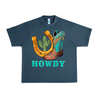 Midnight Navy howdy turquoise cowboy boots horseshoe Urban Heavy Tee - AdoDesignShop