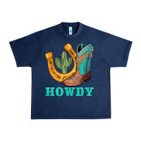 Navy howdy turquoise cowboy boots horseshoe Urban Heavy Tee - AdoDesignShop