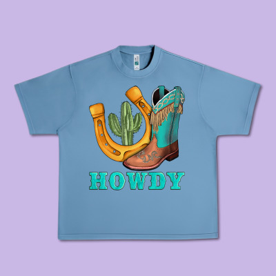 Howdy Turquoise Cowboy Boots Horseshoe Urban Heavy Tee Designed By Adodesignshop