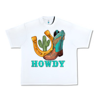 White howdy turquoise cowboy boots horseshoe Urban Heavy Tee - AdoDesignShop