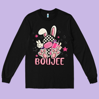 Boujee Checkered Easter Bunny Egg Trending Long Sleeve Tee Designed By Maliassmallbusiness