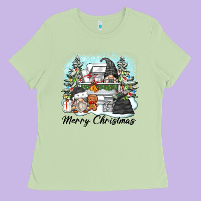 Merry Christmas Gnomes Ladies Tee Designed By Zillion Design Studio