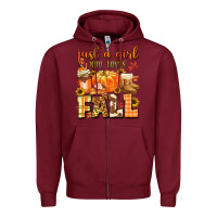 Burgundy just a girl who loves fall Zipper Hoodie - MaliasSmallBusiness
