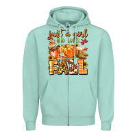 Seafoam just a girl who loves fall Zipper Hoodie - MaliasSmallBusiness
