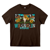 Chocolate Brown wranglin mama Heavy Core Tee - texasbilliewilder
