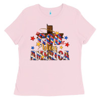 Bubblegum Pink god bless america Ladies Tee - texasbilliewilder