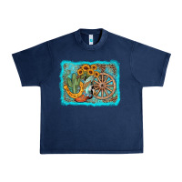 Navy western wooden wheel cowboy boots Urban Heavy Tee - AdoDesignShop