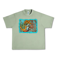 Oil Green western wooden wheel cowboy boots Urban Heavy Tee - AdoDesignShop