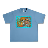 Pebble Blue western wooden wheel cowboy boots Urban Heavy Tee - AdoDesignShop