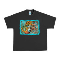 Pigment Black western wooden wheel cowboy boots Urban Heavy Tee - AdoDesignShop