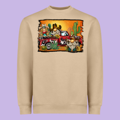 Western Truck Cowboy Gnome Background Heavyweight Sweatshirt Designed By Barkaloodesign