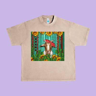 Goat With Sunflower And Cactus Urban Heavy Tee Designed By Artiststas
