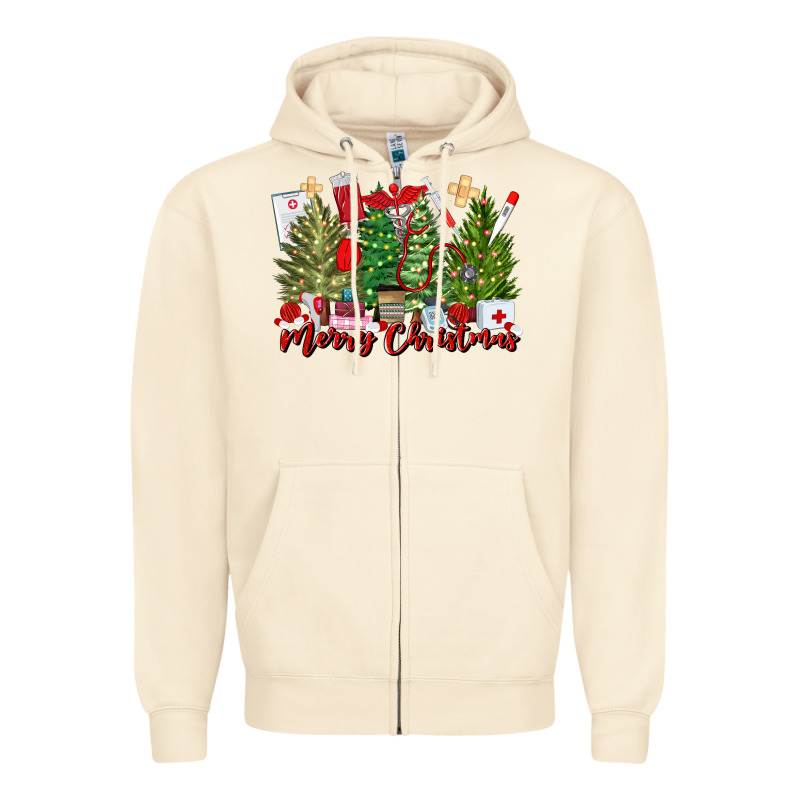 Merry Christmas Nurse Trees Zipper Hoodie by MaliasSmallBusiness | Teevron
