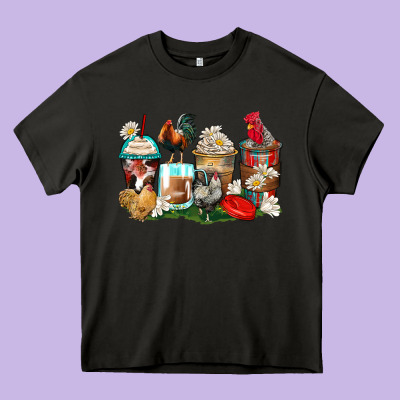 Rooster Coffee Cups Heavy Core Tee Designed By Zillion Design Studio
