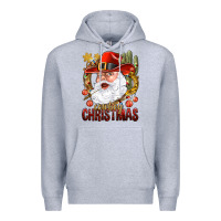 Heather Grey Cowboy Christas Santa Premium Hoodie - NancyCooperArtShop