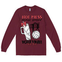 Burgundy hot mess always stressed volleyball mama Long Sleeve Tee - MaliasSmallBusiness