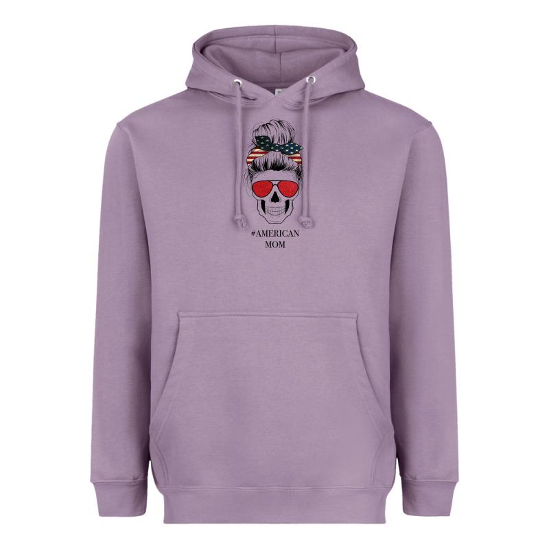 Glitter American Flag Patterned American Mom Skull Heavyweight Hoodie by Bettercallsaul | Teevron