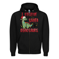 Black i believe in santa & dinosaurs Zipper Hoodie - MaliasSmallBusiness