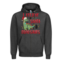 Charcoal Heather i believe in santa & dinosaurs Zipper Hoodie - MaliasSmallBusiness
