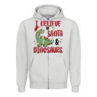 Dove Grey i believe in santa & dinosaurs Zipper Hoodie - MaliasSmallBusiness