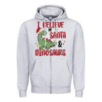Heather Grey i believe in santa & dinosaurs Zipper Hoodie - MaliasSmallBusiness