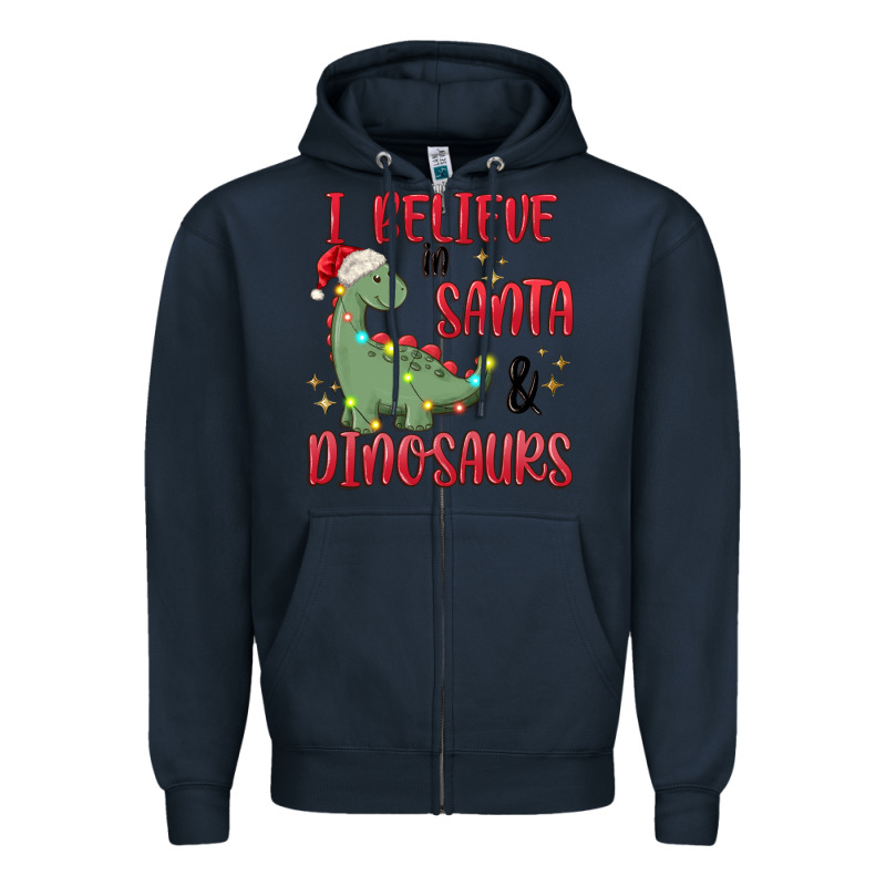 I Believe In Santa & Dinosaurs Zipper Hoodie by MaliasSmallBusiness | Teevron