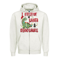 Oatmeal Heather i believe in santa & dinosaurs Zipper Hoodie - MaliasSmallBusiness