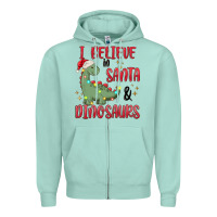 Seafoam i believe in santa & dinosaurs Zipper Hoodie - MaliasSmallBusiness