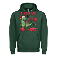 Sports Green i believe in santa & dinosaurs Zipper Hoodie - MaliasSmallBusiness