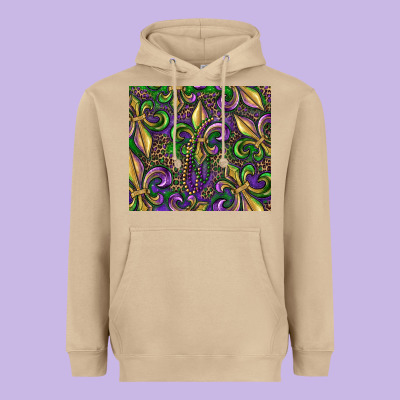 Mardi Gras Fleur De Lis Heavyweight Hoodie Designed By Ranaportraitstore