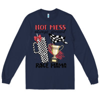 Navy hot mess always stressed race mama Long Sleeve Tee - MaliasSmallBusiness