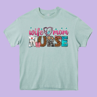 Wife Mom Nurse Heavy Core Tee Designed By Texasbilliewilder